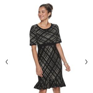 Nina Leonard Plaid Flounce-Hem Dress
